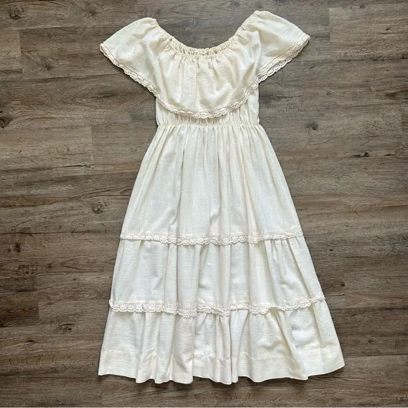 VINTAGE 70s Bohemian Campesina Mexican Wedding Peasant Dress - Picture 15 of 15